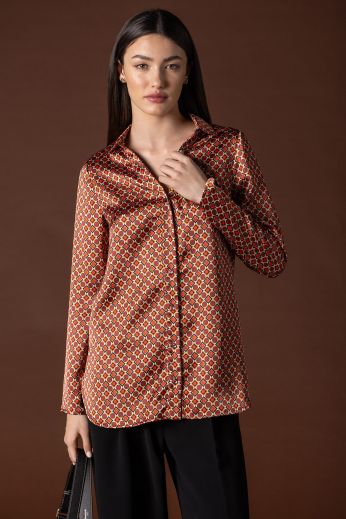 Geometric printed satin shirt