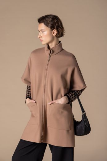 Wool-blend knitted poncho