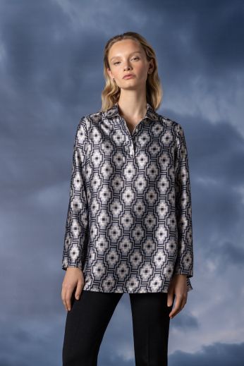 Geometric printed satin blouse