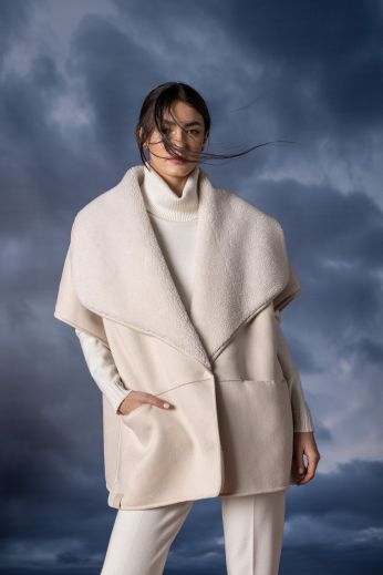 Reversible faux shearling poncho