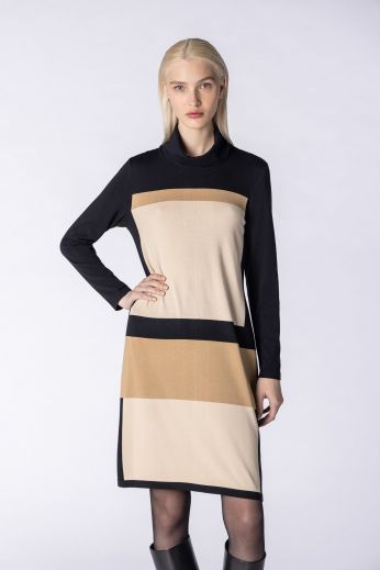 Intarsia-knitted split-turtleneck dress