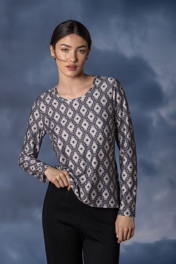 Geometric-print jersey top