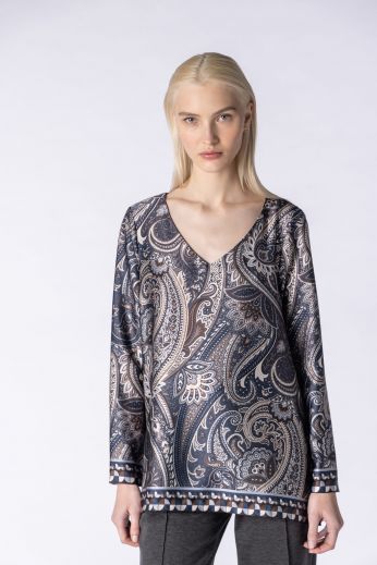 Paisley printed satin blouse