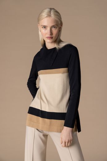 Intarsia-knitted split-turtleneck sweater