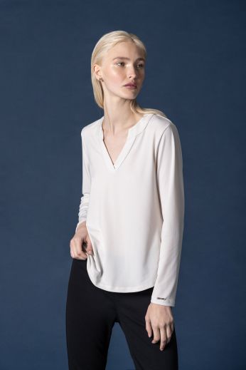 Mao collar jersey top