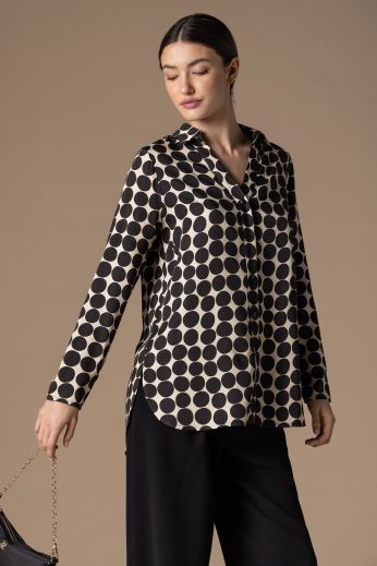 Polka-dot printed satin shirt