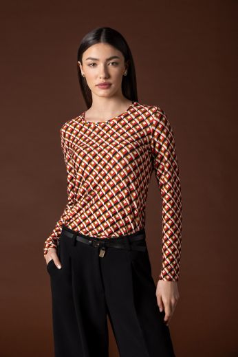 Geometric-print jersey top