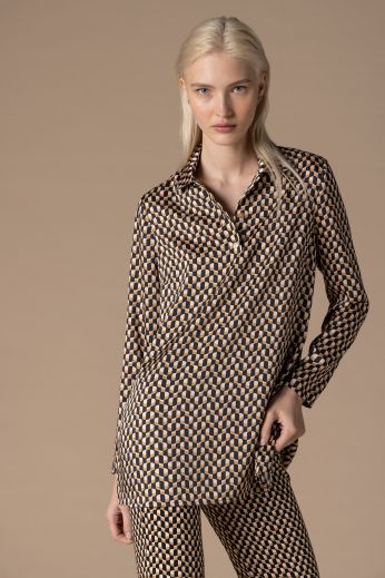 Geometric print twill blouse